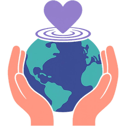All We Can Foundation Logo - Heart, globe and protective hands representing global kindness